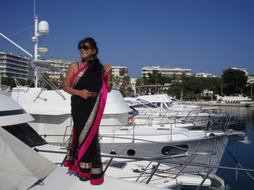 Namita Lal, an Indian banker-turned producer/actress appearing live on a boat in Cannes, launching the poster of Angarey.  